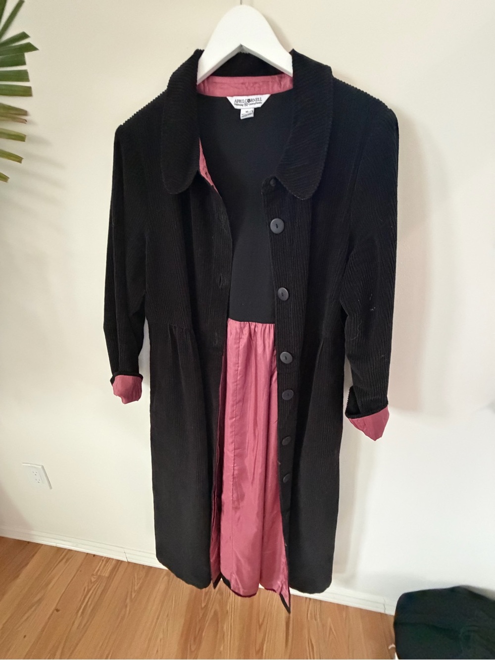 April Cornell Black Jacket with Rose Pink Trim 100 percent cotton dress coat
